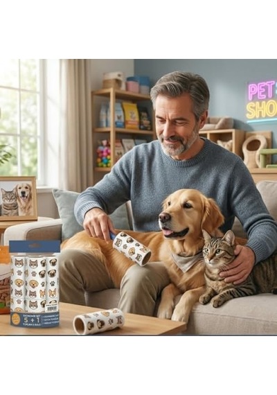 Tüy Toplayıcı Roller Seti, 6 Rulo, Kedi Ve Köpek Tüyü Temizleyici, Ergonomik Sap, Hassas Yüzeylere Uygun
