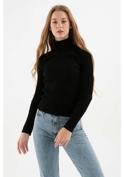Fashion Friends Kadın Fitilli Balıkçı Yaka Kazak 23k0288k1 Siyah