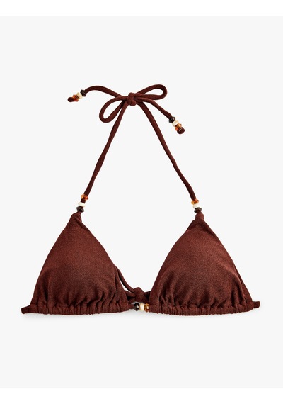 Koton Boncuklu Dokulu Üçgen Bikini Üstü Kahverengi 6sak10092mm Kahve