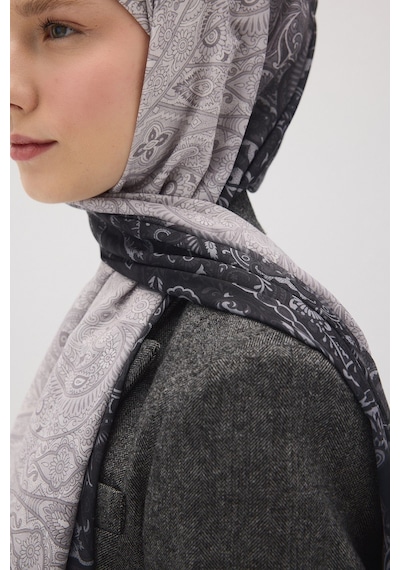 Mirsoy Scarf Eftelya Pamuk Etnik Desen Şal Gri