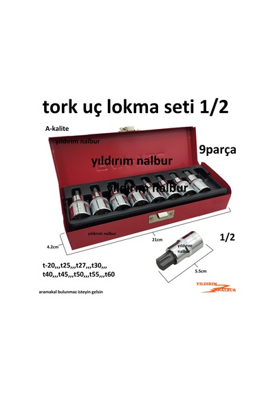 Tork Lokma Seti 1/2 9 Parça T-60 Lokma Kolu Cırcır Tork Anahtar S