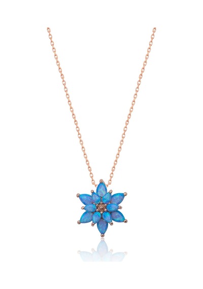 Papatya Silver 925 Ayar Açık Mavi Opal Taşlı Gümüş Lotus Kolye