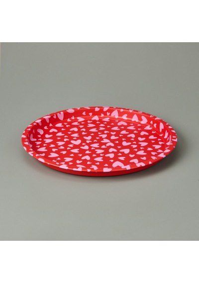 Sarkapp Kalpli Metal Tepsi - Kırmızı / Pembe - 35x35 Cm Çok Renkli