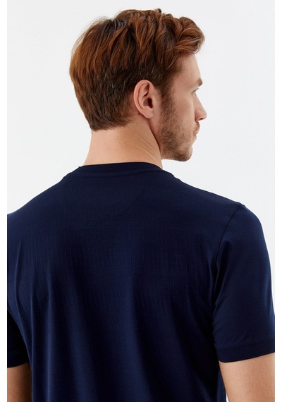 Sabri Özel Desenli Bisiklet Yaka Erkek T-shirt Lacivert