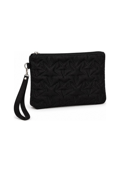 Adelina Bags Süet Yıldız Nakış İşlemeli Portföy El Çantası Bilek Askılı Astarlı Süet Clutch Çanta Siyah