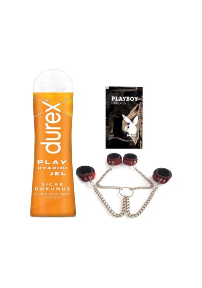Durex Play Sıcak Dokunuş Bay Bayan Uyarıcılı Jel 100 Ml + Kırmızı Deri El Ayak Kelepçesi + Hediye