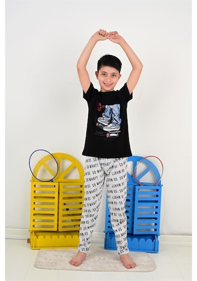 Vitmo erkek çocuk kısa kollu pijama takımı so what skate model siyah