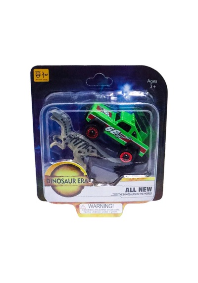 Die Cast Metal Yeşil Pikap Ve Gri Dinozor