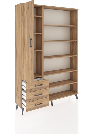 Arges Dolap 9 Raflı 3 Çekmeceli 3 Kapaklı 132x30x195 Çam-çam/çam Çam