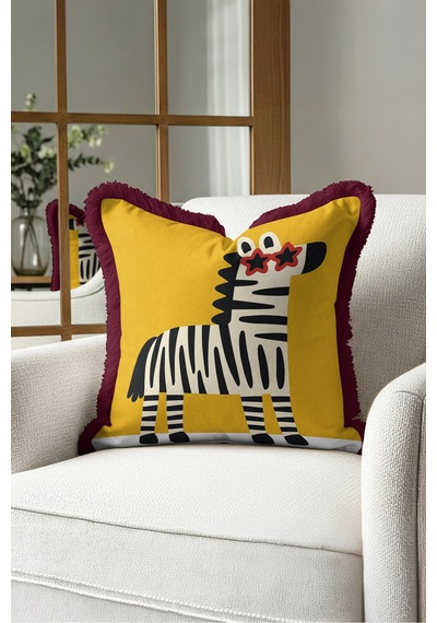 Safari Zebra Figürlü Saçaklı Yastık Kılıfı - Pop Art Hayvan Temalı Bordo Püsküllü Kırlent Kılıfı Derin Düş Serenat Safari Zebra Figürlü Saçaklı Yastık Kılıfı - Pop Art Hayvan Temalı Bordo Püsküllü Kırlent Kılıfı Derin Düş Serenat