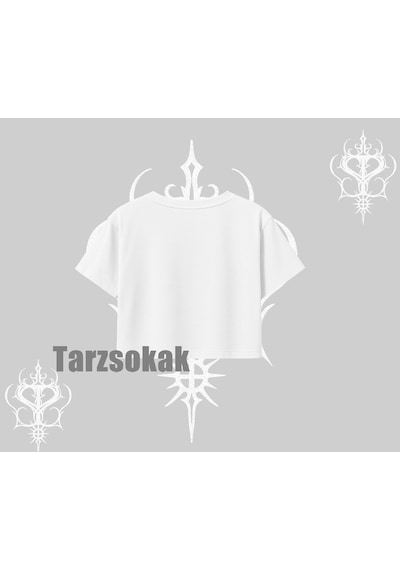 Startmore Startmore Oversize Crop Tshirt Hard Rock Winged Guitar Rebellion Beyaz