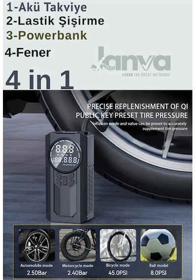D8h Plus 4in1 Akü Takviye+hava Pompası+led Fener+powerbank