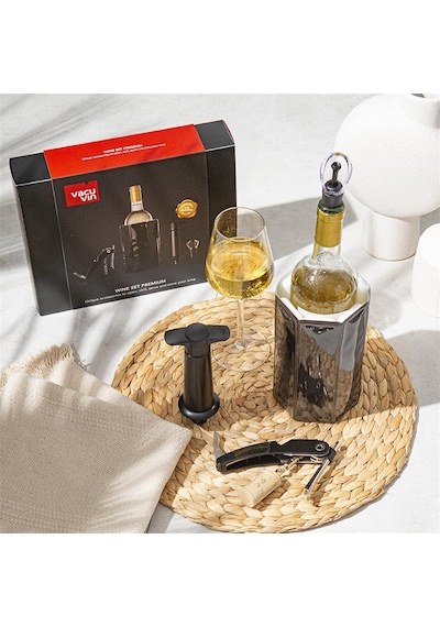 Vacu Vin Premium Şarap Seti 4 Parça Hediye Kutulu - Siyah