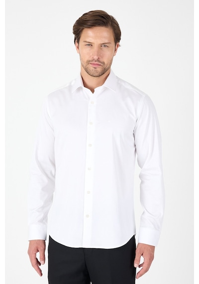 İmza Beyaz Uzun Kol Sert Yaka Cepsiz Slim Fit %100 Pamuk Gömlek 1004250266 Beyaz