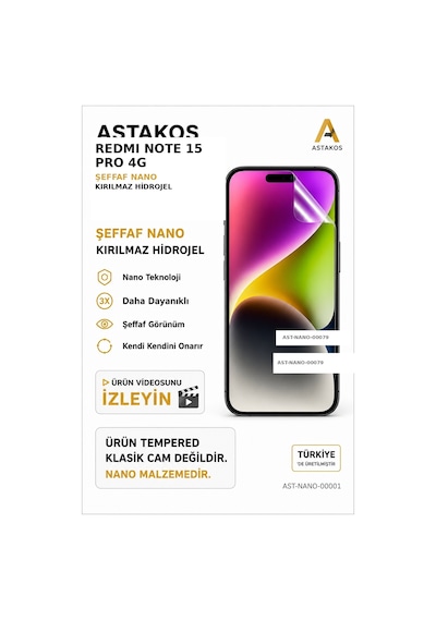 Redmi Note 15 Pro 4g Uyumlu Şeffaf Nano Kırılmaz Hidrojel Ekran Koruyucu Astakos