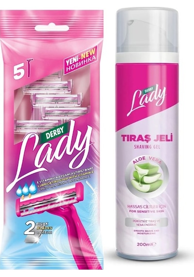 Derby Lady 2 5'li Poşet + Derby Lady Tıraş Jeli Aloe Vera 200ml Avantajlı Paket