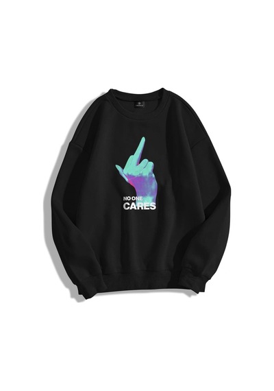 Startmore Y2k Unisex No One Cares Bisiklet Yaka Sweatshirt Kod 1868 Siyah