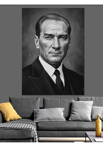 Ahşap Tablo Atatürk Siyah Beyaz Portre