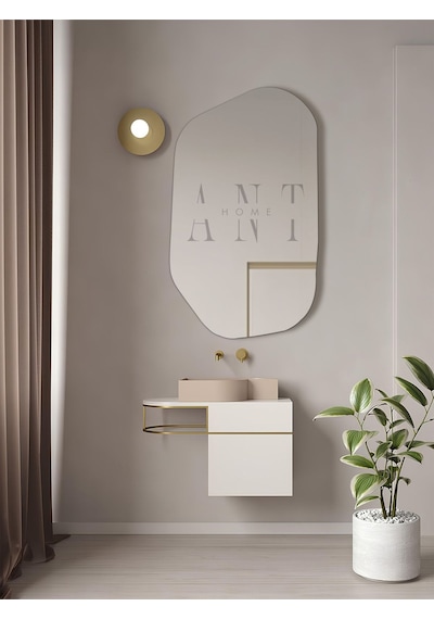 Asimetrik Ayna, Dekoratif Ayna, 85 55 Konsol Aynası, Dresuar Aynası, Tuvalet Aynası. 85 X 55 Gümüş