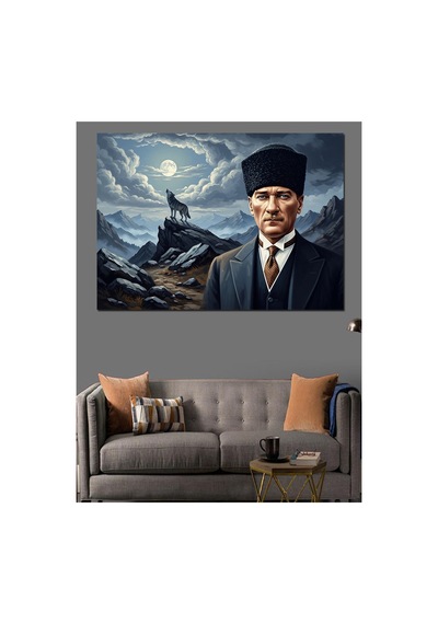 Dağda Tek Başına Duran Atatürk Yağlı Boya Dokulu Kanvas Tablo Canvas Tablosu