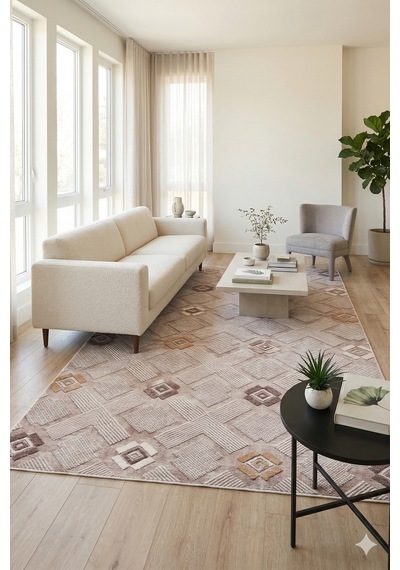 Villadia Home Textile Kaymaz Taban Modern Desen Halı Yolluk Leke Tutmaz Kolay Temizlenir Koridor Salon Yatak Mutfak Odası Vd4047vizon Vizon