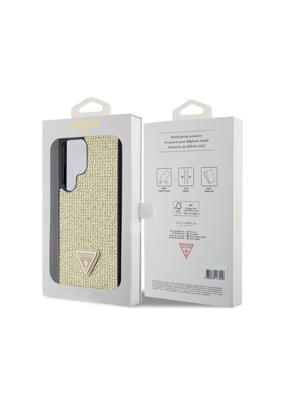Galaxy S24 Ultra Uyumlu Kılıf Guess Lisanslı Taşlı Arka Yüzey Üçgen Logolu Kapak Pembe