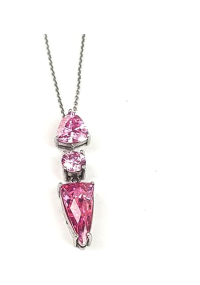 Pembe Zirkon Taşlı Gümüş Modern Kolye