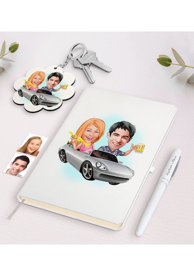 Kişiye Özel Sevgili Karikatürlü Beyaz Defter Kalem Ve Anahtarlık N11.15026