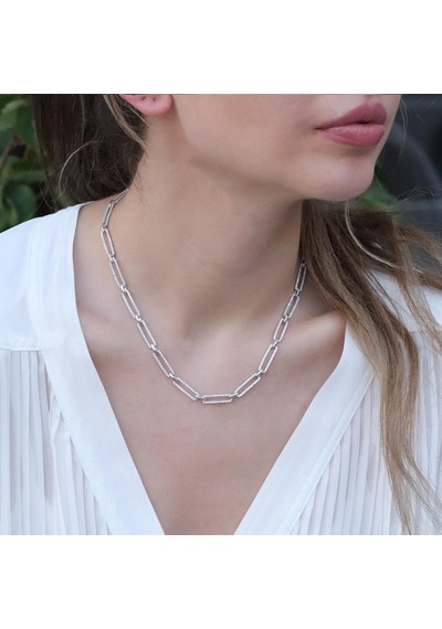 Zirkon Taşlı Trend Geçme Zincirli Gümüş Set Gümüş