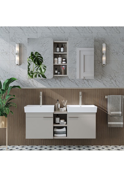Likya 2 Kapaklı Ve Açık Raflı Mdflam 2 Lavabolu 120 Cm Dlp
