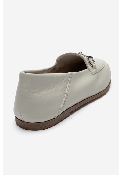 Luvi Shoes F03 Krem Cilt Hakiki Deri Kadın Loafer Ayakkabı