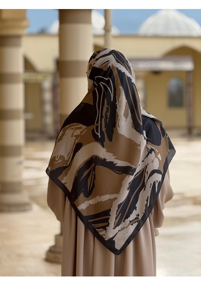 Qalortex Scarf Pamuklu Soft Âmine Desen Eşarp-antrasit/vizon