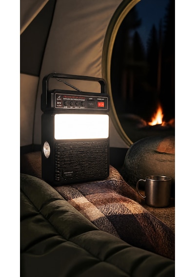2730sl Solar Şarjlı Bluetooth Hoparlör Fm Radyo Usb/tf Kart Led Fener Kamp Lambası Powerbank