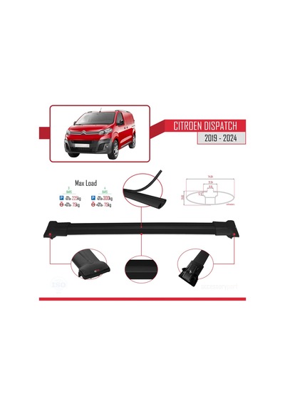 Citroen Dispatch 2019 Ve Sonrası İle Uyumlu Fly Model Ara Atkı Tavan Barı Siyah 4 Adet