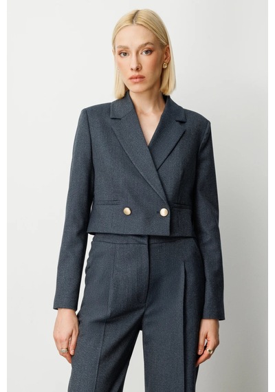 Ekol Simli Kumaş Kadın Crop Ceket 26k.ekl.ckt.05169.1 Lacivert