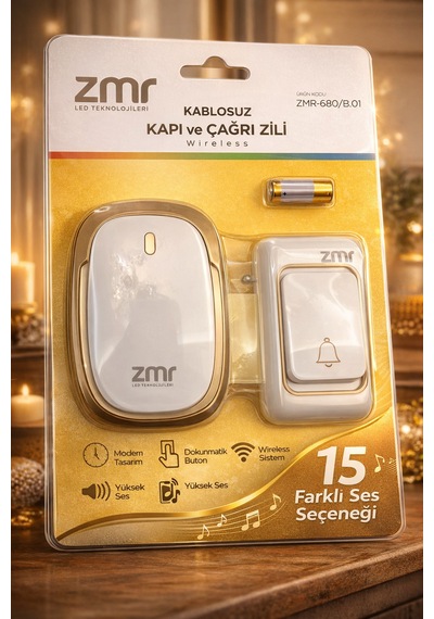 Pilli Kablosuz Kapı Ve Çağrı Zili Gold Detay Piller Dahil