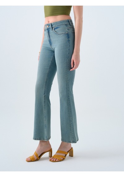 Long Flare Slim Fit Kadın Pantolon Denim