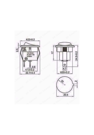 20mm Yuvarlak 2 Pin On/off Işıksız Power Anahtar 2 Adet