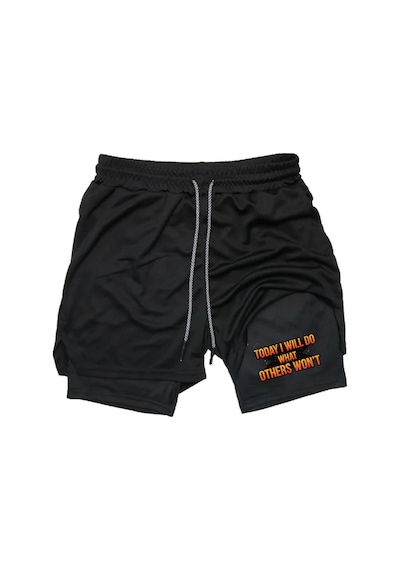 Maki Home Hızlı Kuruyan 2 İn 1 Yetişkin Unisex Spor Today I Will Do Baskılı Taytlı Şort Fitness Gym Antrenman Siyah