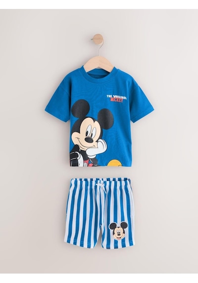Name Baby & Kids Erkek Çocuk Mickey Çizgili Şortlu Takım Mavi