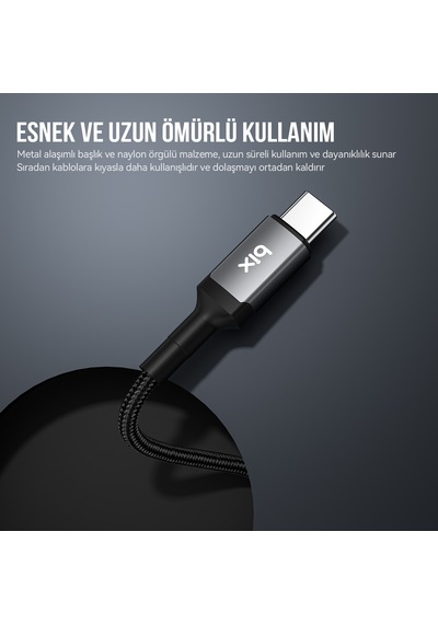 Bix BX07CC 100W 20 GBPS  Şarj Data Ve Görüntü Kablosu Siyah