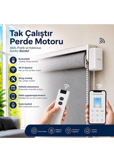 Rovline Akıllı Perde Motoru Rv500 Stor Perde Kasaya Montaj