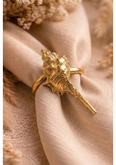 12'li Deniz Kabuğu Metal Gold Peçete Yüzüğü-napkin Ring Peçete Tutucu Altın
