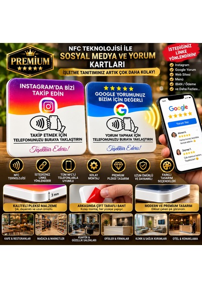 Premium Nfc İnstagram Takip Ve Google Yorum Kartı 2'li Premium Seti