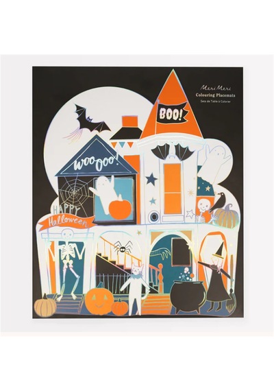 Meri Meri - Shaped Halloween Coloring Placemats - Cadılar Bayramı Karakterli Boyanabilir Amerikan Se