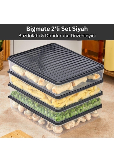 Bigmate 2'li Şeffaf Saklama Kabı 2x2,5 Lt Bgmt2225 Mikrodalga Buzdolabı Ve Dondurucu Uyumlu Düzenleyici Siyah