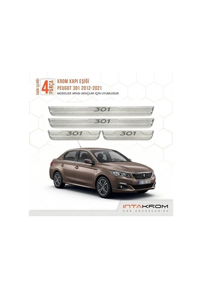 Peugeot 301 2012-2021 Uyumlu Satine Krom Kapı Koruma Eşiği 4 Parç