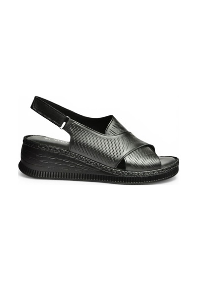 Fox Shoes Y555511403 Siyah Hakiki Deri Dolgu Tabanlı Kadın Sandalet
