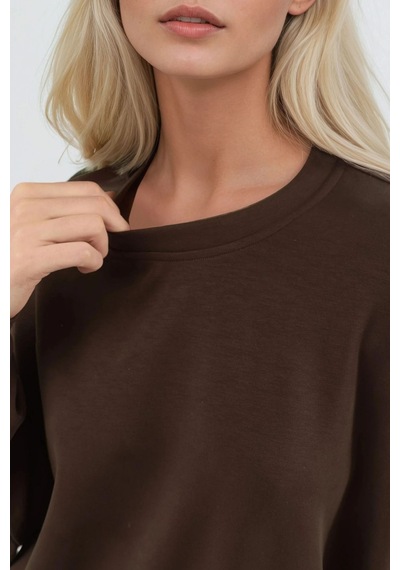Hiccup Busem Rahat Kesim Bisiklet Yaka Örme Sweatshirt Kahve Kahvesi
