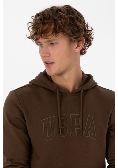 U.S. Polo Assn. Erkek Regular Fit Kapüşonlu Kahverengi Basic Sweatshirt 50315663-VR029